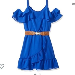 Girls Cold Shoulder Belted Dress